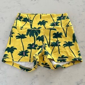 Fleo Yellow Palm Print High Waist Women's Shorts